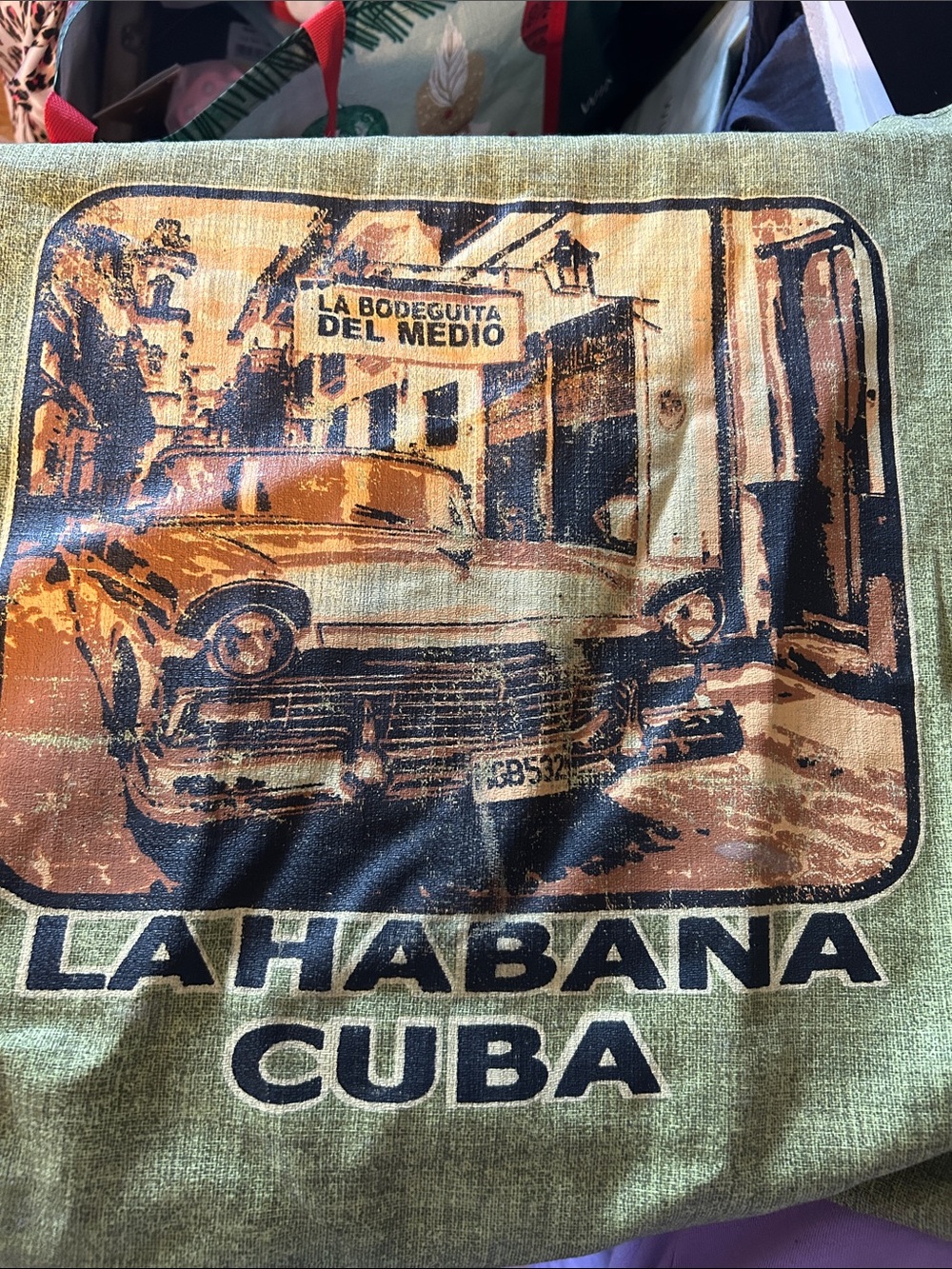 La Habana Cuba Vintage Print Tote Bag - Green